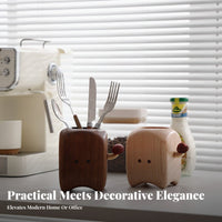 Solid Wood Utensil Cup Creative Gift Whimsical Desk Organizer Multi-Functional