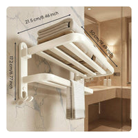 Folding Washroom Shelf with Towel Bar Advanced Aluminum Alloy Foldable Towel Rack with Hooks Rustproof for Restroom