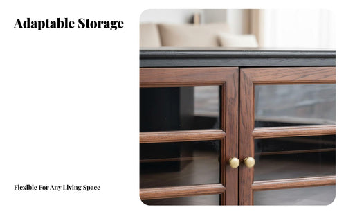 Ample Storage Multi-Drawer media Unit Modern Design Center Table long-lasting Construction Media Console Slatted Door textural element for Interior Decorators, Renters, Adults, Lounge Area, Home