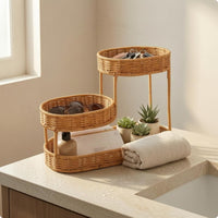3 Tier Rattan Storage Rack Slatted Three-Tier Storage Rack Space-Saving