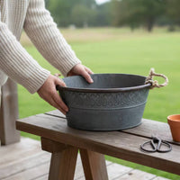 Rustic Iron Planter with Rope Handles Versatile Decorative Pail Great Gift Vintage Rural Planter for Gardeners, Balcony