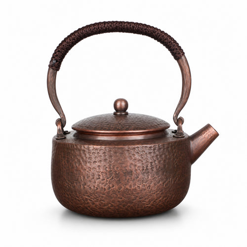 Hammered Copper Teapot Hand Crafted Teapot with Wrapped Handle Chinese Style Teaware for Collectors, Kitchen