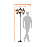 Outdoor Post Light with Three Lanterns Cordless for Garden