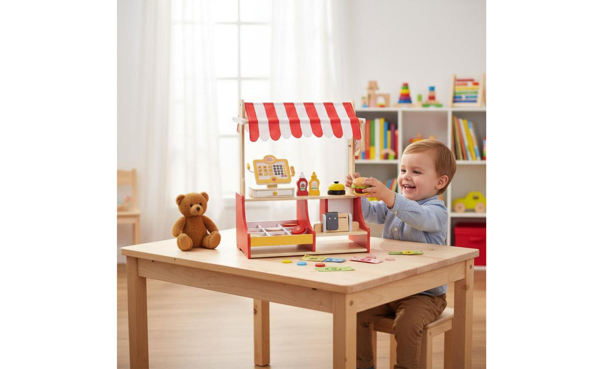 wooden burger shop Playset  Realistic Pretend Sandwich Stand Educational Pretend Play Food Accessories for Kids
