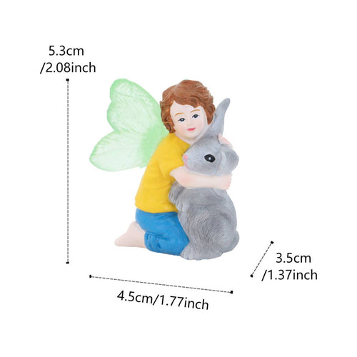 Boy Fairy Hugging Rabbit Statue Illuminate in the Dark Fairy Boy with Rabbit