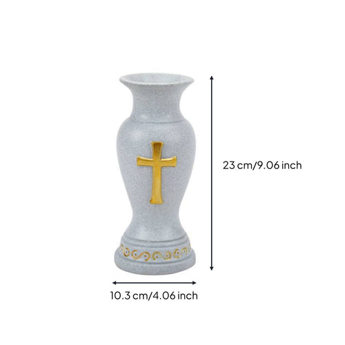 Cross Vase Resin Grave Vase Stone-Look Finish for Cemetery, Patio