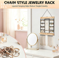 Wall-Mounted Wooden Jewelry Organizer with 6 Layers for Earrings and Necklaces
