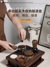 Multifunctional Solid Wood Coffee Tamper Base Storage Knock Box with Round Corner