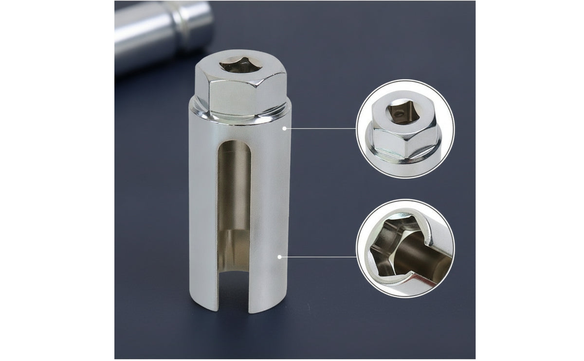 Mirror-Finish Lambda Sensor Socket with Slotted Design Chrome o2 Sensor Socket Slim Removal Tool Compact for Mechanics