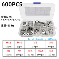 304 Stainless Steel Flat Washer Assortment Kit (180/360/580/600/684 pcs)