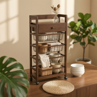 Mobile Wooden Storage Rack-on Casters Pantry Organizer Wheeled Organizer