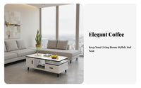 Coffee Table with Storage Marble Pattern Top Rectangular Coffee Table with Compartments Minimalist Furniture Living Room Furniture for Homeowners