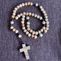 8mm Olive Wood Bead Prayer Necklace, Approx. 15g, Pendant 35x25mm, Total Length 34cm