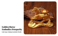 Chinese Astrological Horse Ornament Sand Gold Finish Chinese Astrological Horse Sculpture Metal Handmade Decor Decoration for Desktop, Office