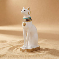 Egyptian Feline Figurine Embossed Base Resin Statue Tabletop Display