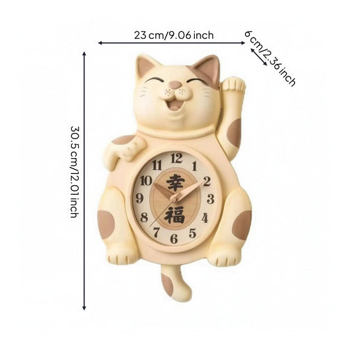 Maneki-Neko Timepiece Wood-Like Finish Home Decor Resin