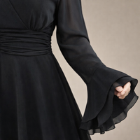 Wedding Guest Dresses for Women with Long Sleeves, Sheer Fabric V Neck Midi Dress with Ruffle Trim, Loose up to 8XL
