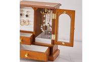 Jewelry Organizer with Drawers Wood-Grain Desktop Jewelry Chest Vintage-Style Wooden Desk Organizer with Drawers for Vanity, Dresser, Bedside Table