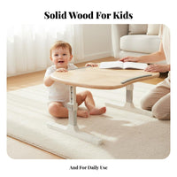 Peanut Shaped Kids Table Solid Wood Adjustable Height Young Child Desk Portable Foldable Wooden Play Table for Young Children, Parents, Daycare