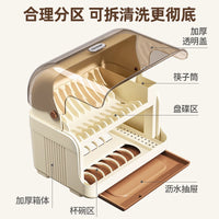 Multifunctional Double-Layer Dish Drying Rack with Lid, Kitchen Storage Organizer