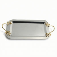 Serving Tray with Handles Gold Tone Rectangular Serving Tray Decorative for Hosts, Dining Room, Parties