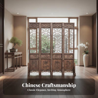 Chinese Design Wooden Screen Foldable Carved Wood Screen Movable Solid Wood Folding Partition for Homeowners, Restaurant Owners, Entrance Bedroom