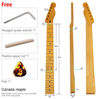 22-Fret TL Style DIY Electric Guitar Neck, 6-String Yellow Matte Maple
