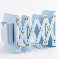 Adjustable Metal Bookends with Pen Holder, Extra Large Desktop Organizer for Shelves, Heavy Duty Book Stoppers for Office and Students