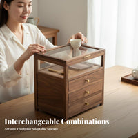 Elegant Wood Grain Stackable Desktop Cabinet Space-Saving Countertop Rack interchangeable Display Shelf Sturdy Construction for Tea Lovers, Home Decor lovers, Office Workers, Living Room, Bathroom, Pantry