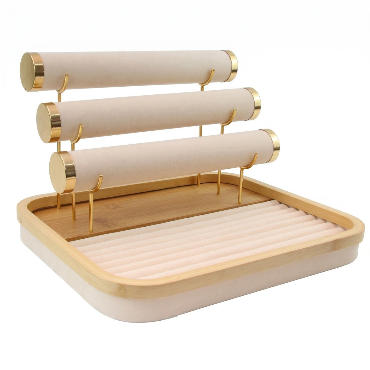 Bamboo Jewelry Organizer Rounded Corners Bamboo Band Tray Soft Lining Household Storage