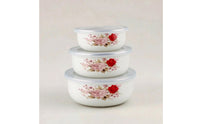 3 Pieces Glossy Enamel Food Storage Containers Space-Saving Enamel Bowls with Lids Reusable Nesting Bowl Set Multi-Purpose for Leftovers, Meal Prep, Kitchen