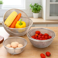 Rice Strainer Stainless Steel Colander, 304 Steel Colander Draining Basket with Thickened Mesh, Nestable Fruit Vegetable Strainer Kitchenware