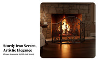 Ornate Scrollwork Design 3-Panel Fire Screen Freestanding 3-Panel Folding Screen Ember Guard Guard Fireplace Accessory Foldable for Homeowners, Interior Designers, Pet Owners, Living Room, Hearth, Indoors