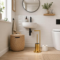 Bathroom Tissue Holder with Brush Gold Finish Bathroom Organizer Anti-Slip Base
