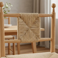 Wabi Sabi Look Woven Back Wooden Chair Handwoven Rattan Back Chair Fully Assembled for Guesthouse, Restaurant