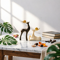 2 Pieces Deer Statues with Sphere Ceramic Deer Figurines Minimalist Resting Statue for Bookshelf