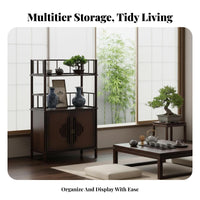 Chinese design aesthetic Design Asymmetrical Curio Cabinet Floor-Standing bookshelf Multi-Tier design Storage Furniture Minimalist Aesthetic for Tea aficionados, Book Lovers, Collectors, Living Room, Home Office, Bedroom, Playroom