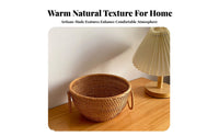 Woven Fruit Bowl Chinese Design Hand Woven Rattan Basket Multifunctional Rattan Snack Platter for Hosts, Gift Donors, Tea Room, Tabletop