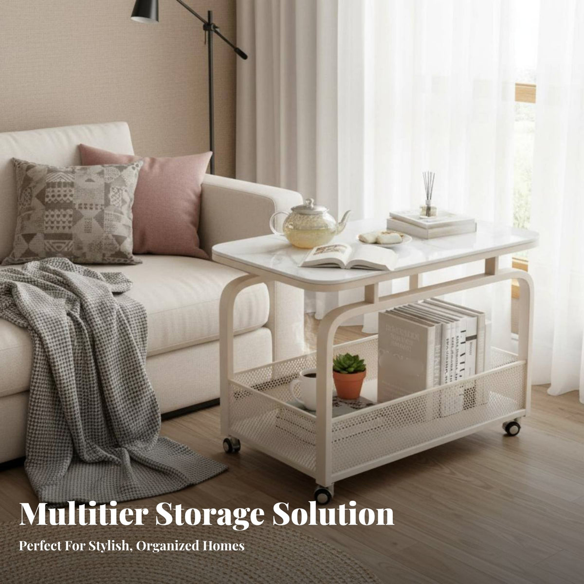 2-Tier Utility Cart on casters Mobile Furniture Multi-Functional for Homeowners