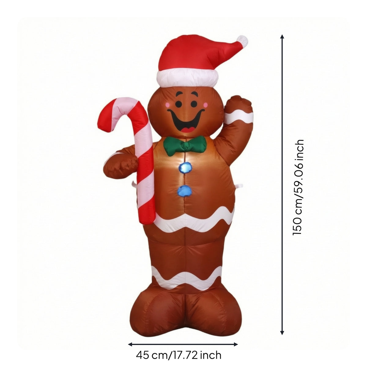 Holiday Inflatable Gingerbread Man with Candy Cane Outdoor Christmas Inflatable Gingerbread Man Festive Yard Decoration Inflate for Porch, Storefront