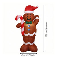 Holiday Inflatable Gingerbread Man with Candy Cane Outdoor Christmas Inflatable Gingerbread Man Festive Yard Decoration Inflate for Porch, Storefront