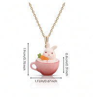Pendant with Teacup Adorable Hare Pendant Adorable Bunny Charm for Girls, Teens, Daily Wear, Necklace Stack
