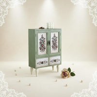 Vintage Floral Jewelry Cabinet Solid Wood for Living Room