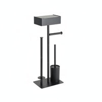Toilet Paper Stand with Brush and Shelf Stable Design for Renters