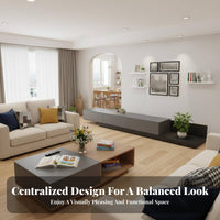 2 Pieces Modern Minimalist and design Extendable TV stand with Coffee Table Space-Saving TV Stand and Table Combo Large Storage Capacity Living Room Furniture Easy Assembly for Apartment Dwellers, property owners, Interior Design aficionados, Lounge Area,