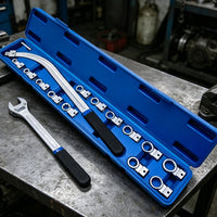 15 Pieces Auxiliary Belt Tensioner Pulley Removal Tool Kit with Case Easy Storage Belt Wrench Set Professional for Mechanics, Repair Shops