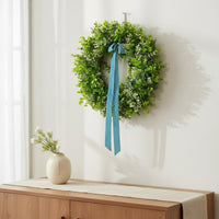 Artificial Greenery Wreath Spring Summer Fresh Green Leaf Wreath Realistic Ribbon Decorative Bow for Courtyard, Outdoor