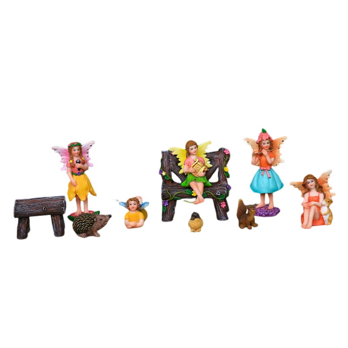 Fairy Garden Set Hand-Painted Wood-Grain Look Miniature Fairy Figurines