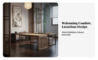 Linen Textile Upholstery Teahouse Table and Chair Combination Rounded Corners Chinese Design Wooden Booth Set Ergonomic Design Modern Solid Wood Lounge Furniture for Restaurant Owners, Hotel Managers, Interior Designers, Homestay, Reception Area