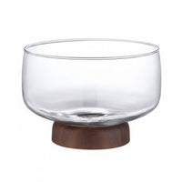 Glass Fruit Bowl Wood Base Pedestal Fruit Bowl Elevated Centerpiece Serving Pieces for Reception Desk